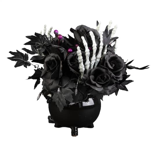 19" Bad to the Bone LED Halloween Centerpiece in Black Cauldron